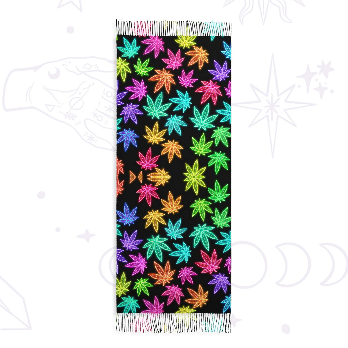 Purplehecate Trippy Weed Printed Fringe Scarf