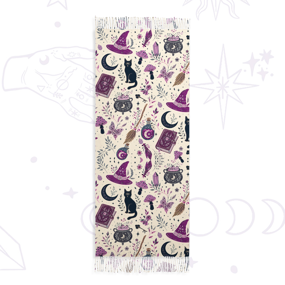 Purplehecate Witchcraft Spellbook Printed Fringe Scarf