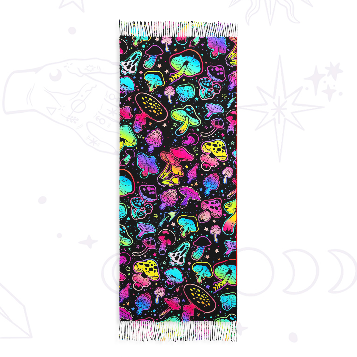 Purplehecate Psychedelic Mushroom Rave Printed Fringe Scarf