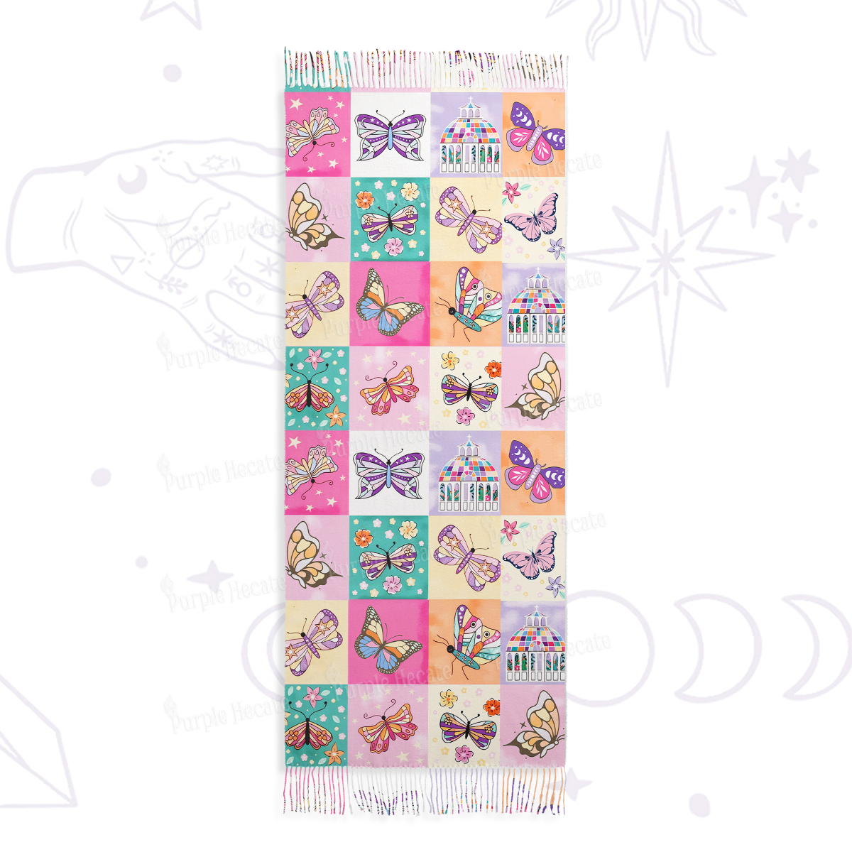 Purplehecate Dreamy Butterfly Garden Printed Fringe Scarf