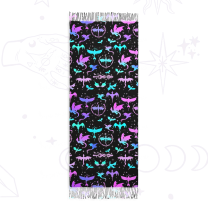 Purplehecate Neon Fantasy Dragon Allover Printed Fringe Scarf