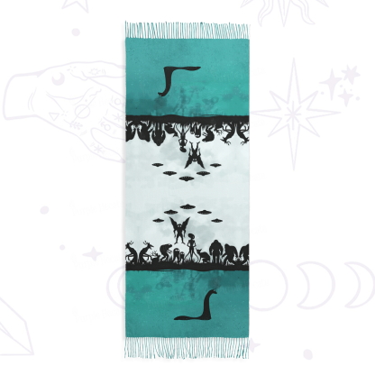 Purplehecate Alien Lake Monster Encounter Printed Fringe Scarf