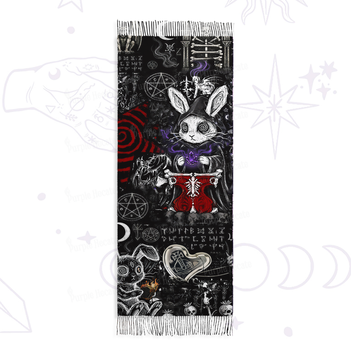 Purplehecate Gothic Cursed Bunny Ritual Printed Fringe Scarf
