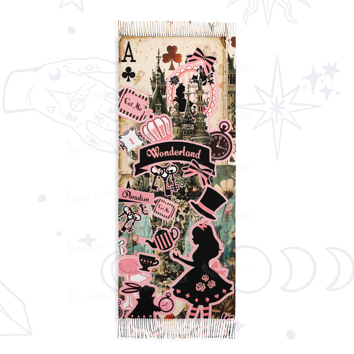 Purplehecate Wonderland Alice’s Tea Party Printed Fringe Scarf