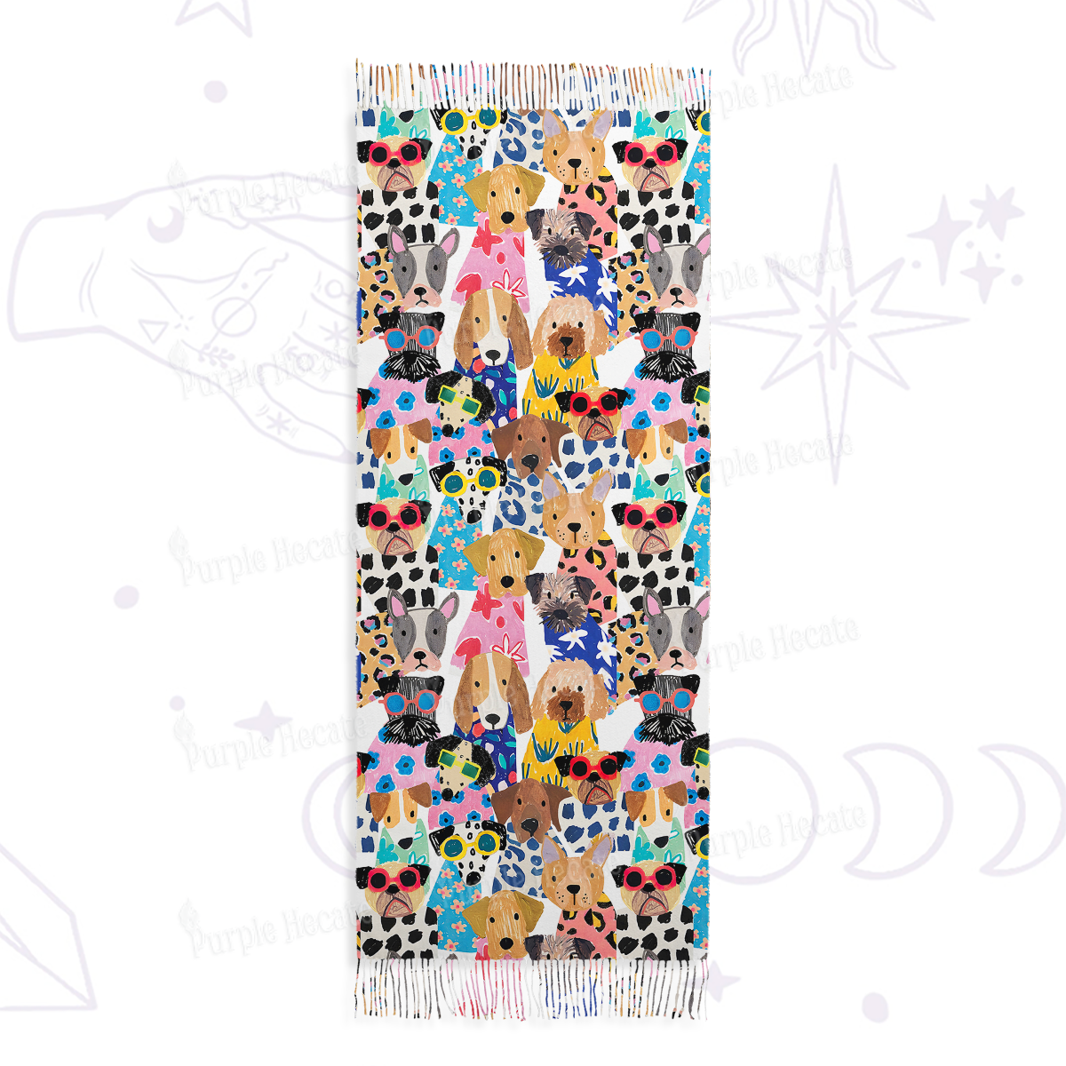 Purplehecate Puppy Parade Printed Fringe Scarf