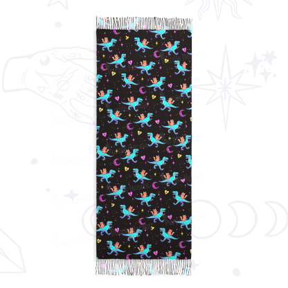 Purplehecate Witch Cat Rides the Dino Printed Fringe Scarf
