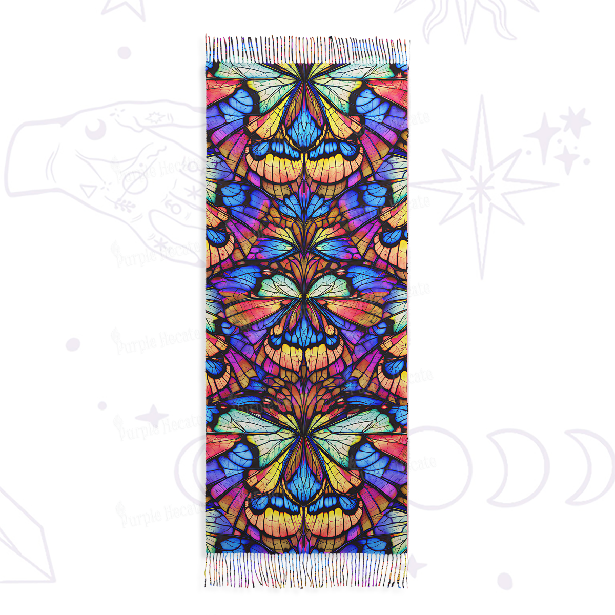Purplehecate Colorful Butterfly Wing Pattern Printed Fringe Scarf