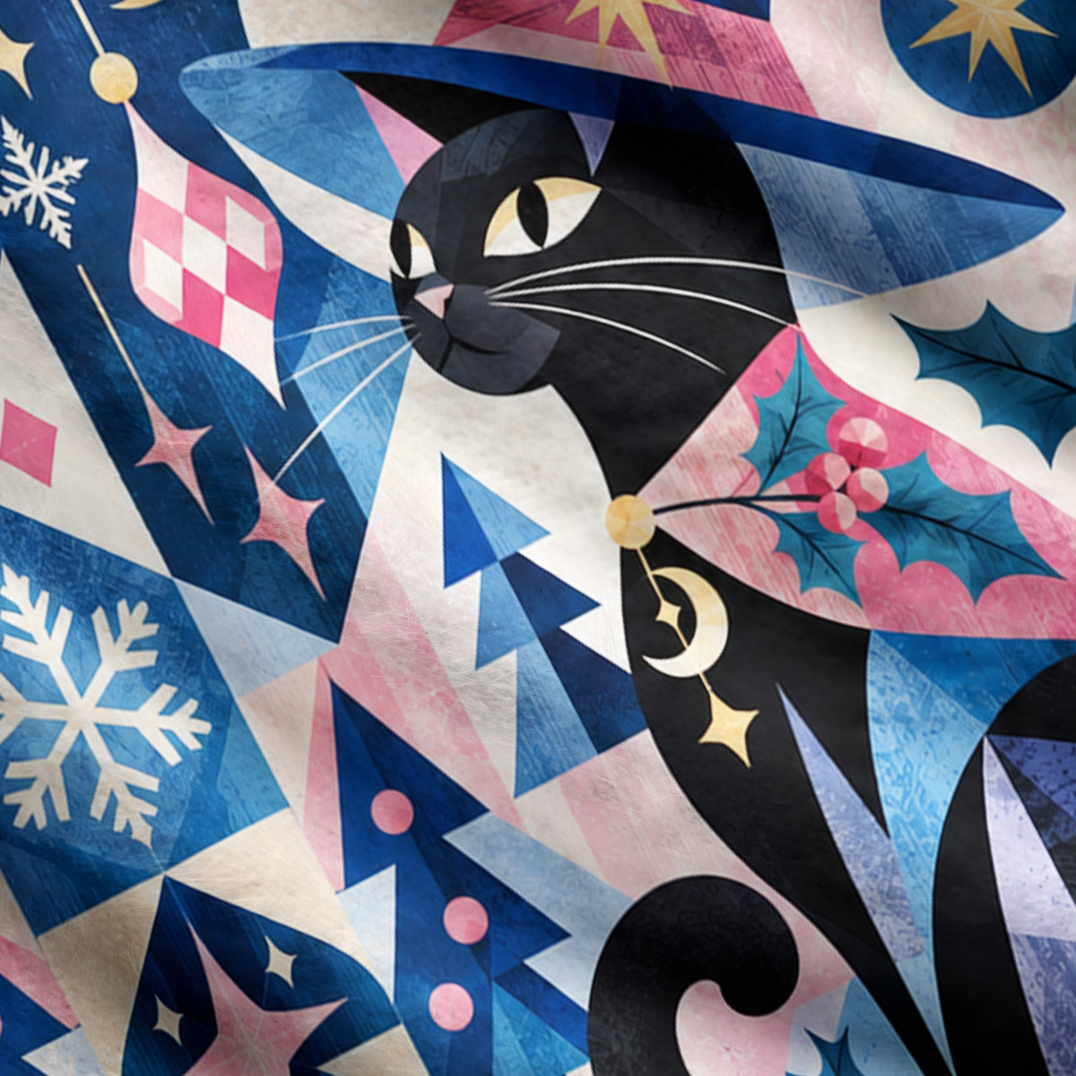 Purplehecate Winter Geometric Black Cat Ugly Cardigan Sweaters