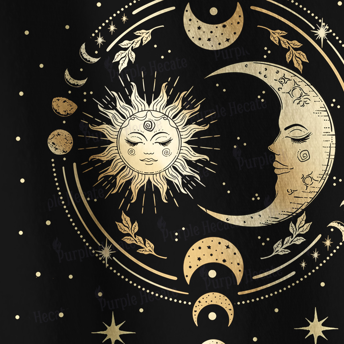 Purplehecate Celestial Sun and Moon Full Zip Fleece Jacket