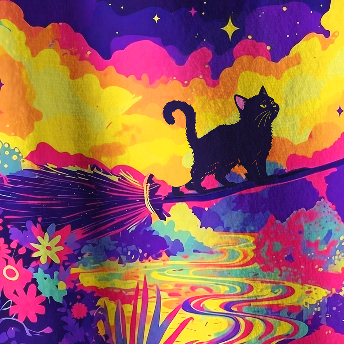 Purplehecate Midnight Cosmic Cat Fantasy Full Zip Fleece Jacket