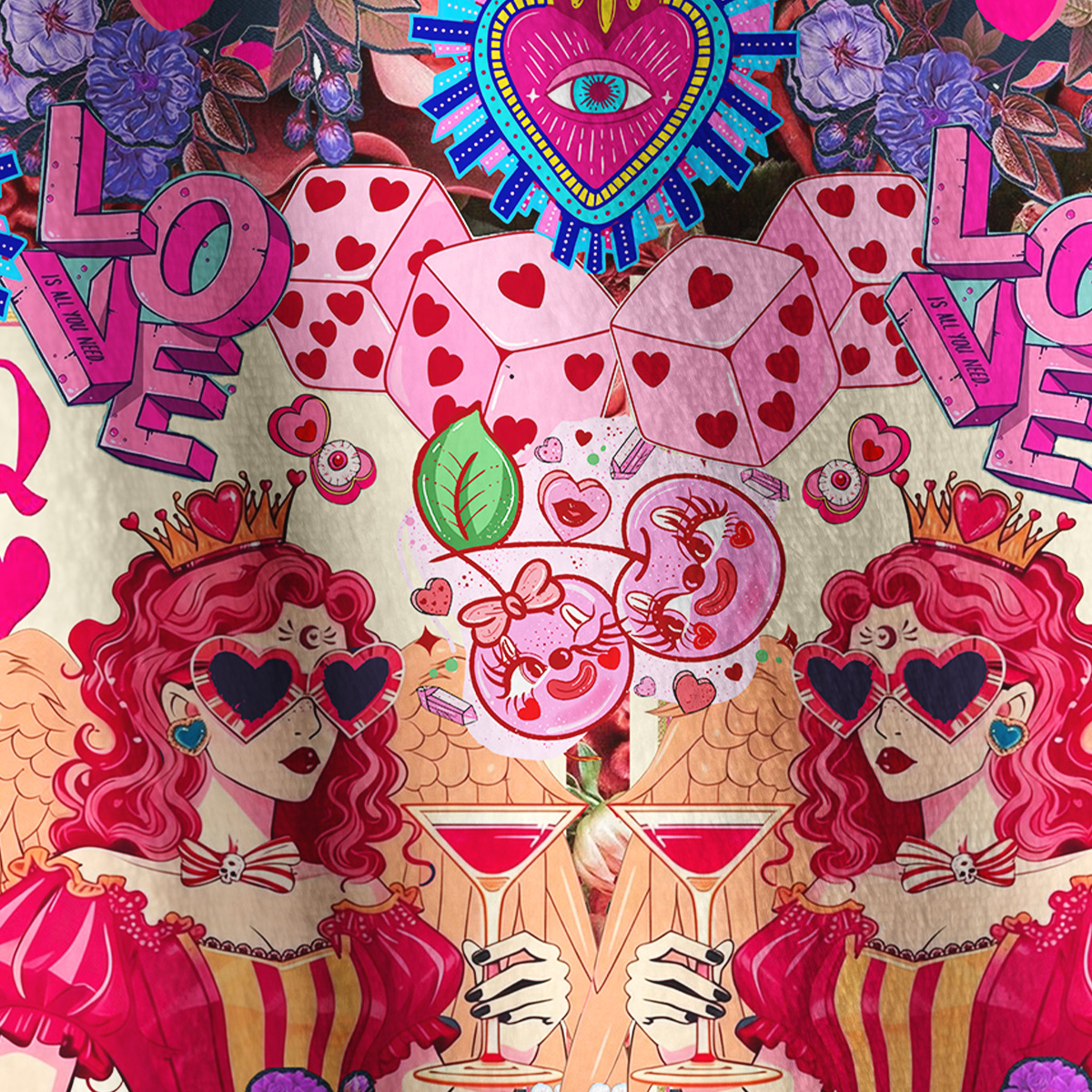 Purplehecate Queen of Hearts Angel Graphic Full Zip Fleece Jacket