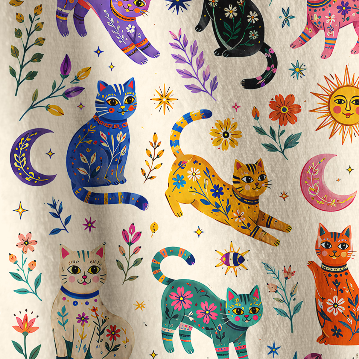 Purplehecate Rainbow Magic Cats Full Zip Fleece Jacket
