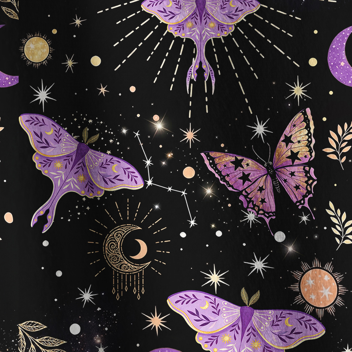 Purplehecate Starry Night Lunar Moth Full Zip Fleece Jacket