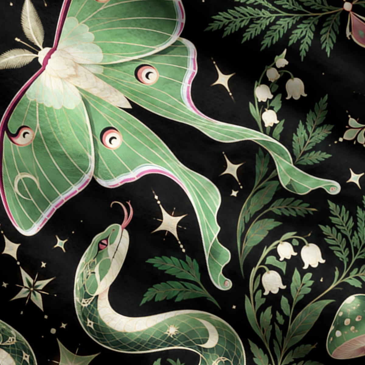 Purplehecate Luna Moth and Snake Forest Green Ugly Cardigan Sweaters