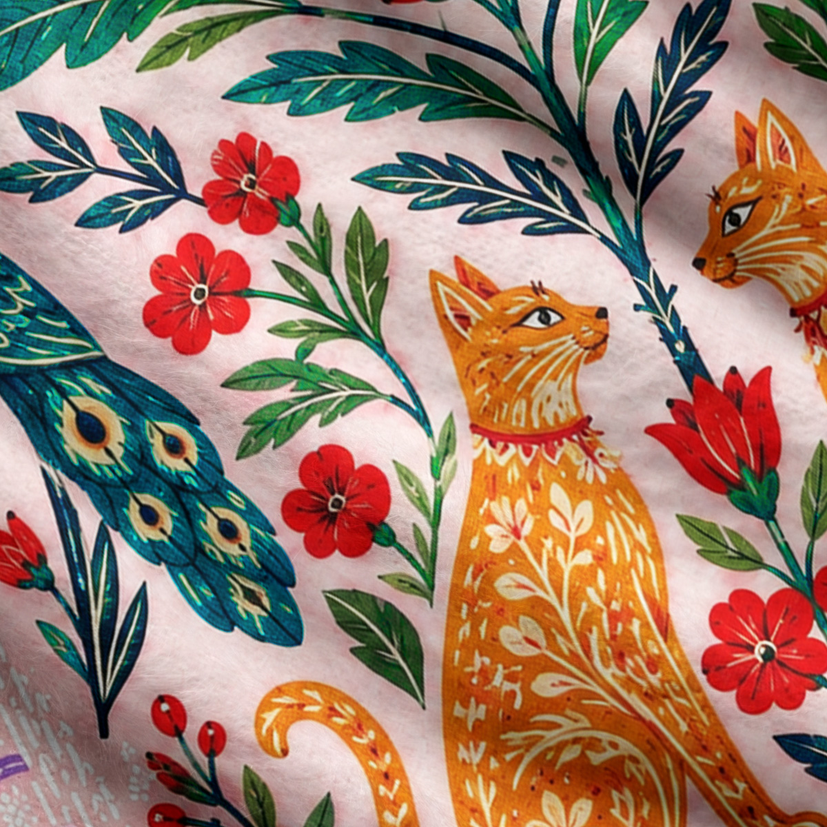 Purplehecate Vintage Folk Art Cat and Peacock Ugly Cardigan Sweaters