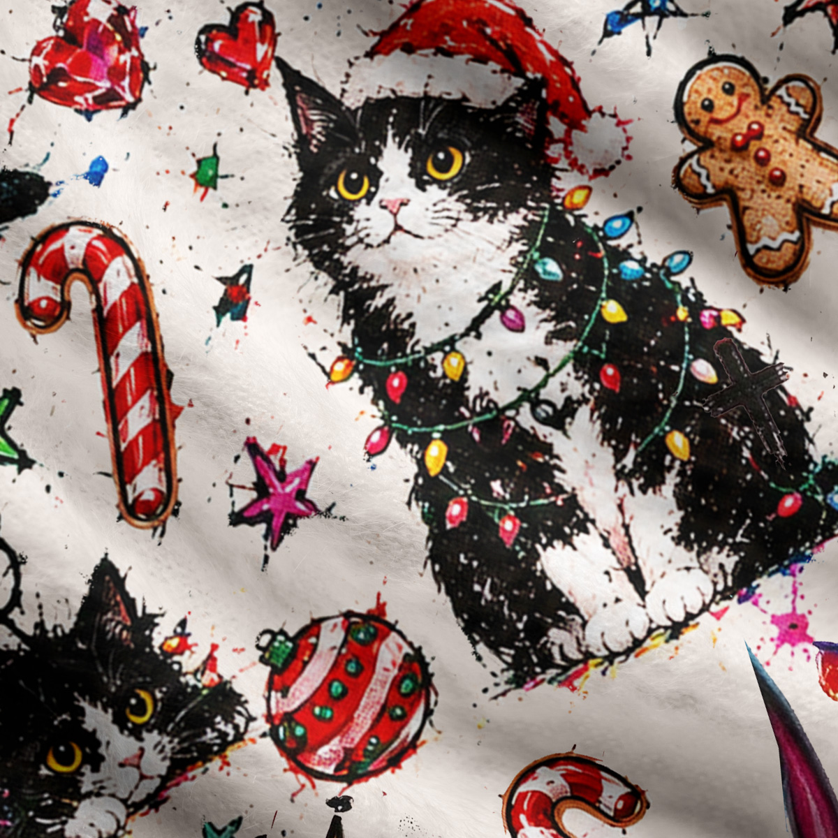 Purplehecate Funny Flame Black Cat Christmas Graffiti Ugly Cardigan Sweaters