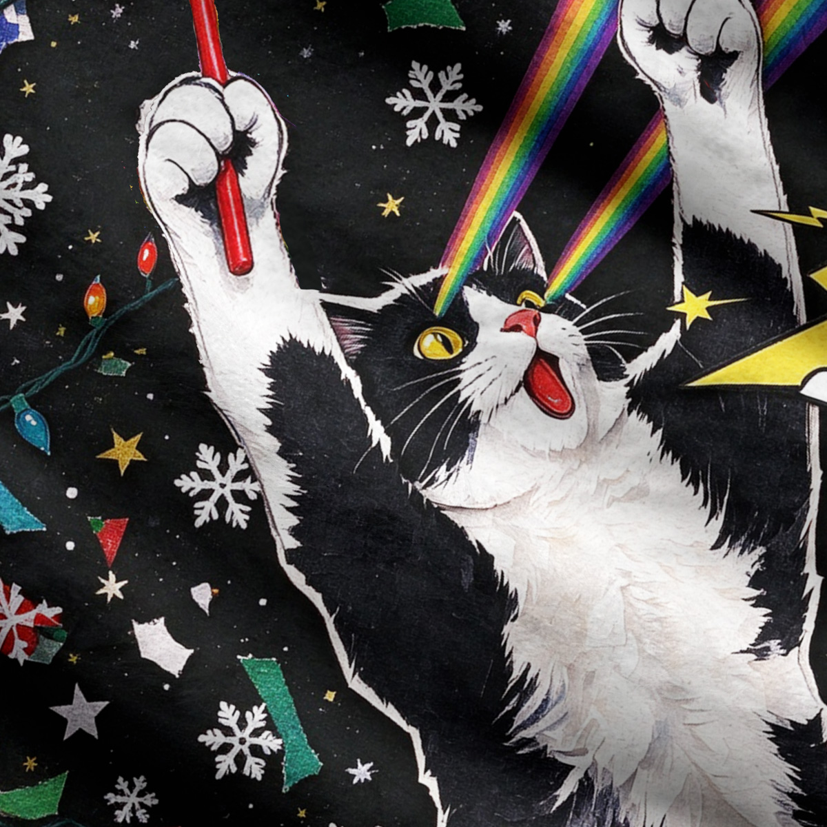 Purplehecate Rainbow Laser Eyes Cat Christmas Ugly Cardigan Sweaters