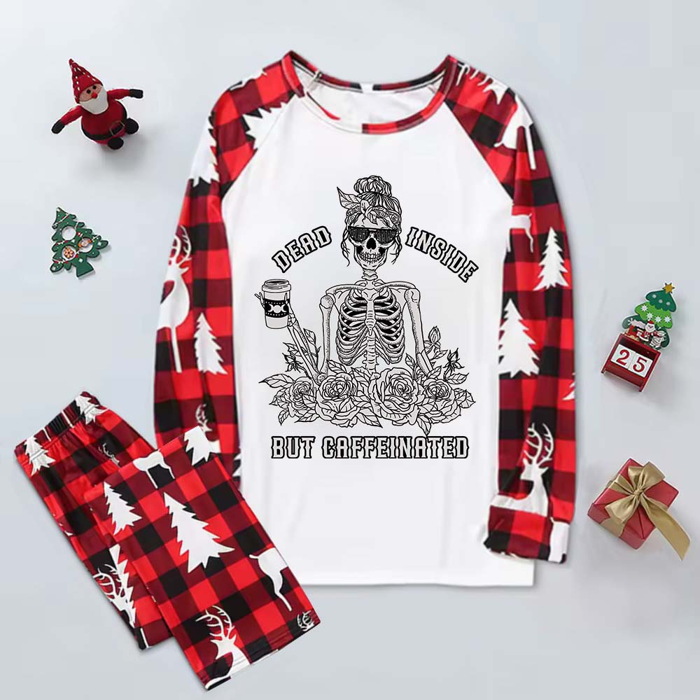 Purplehecate Dead Inside But Caffeinated Elk Christmas Pajamas