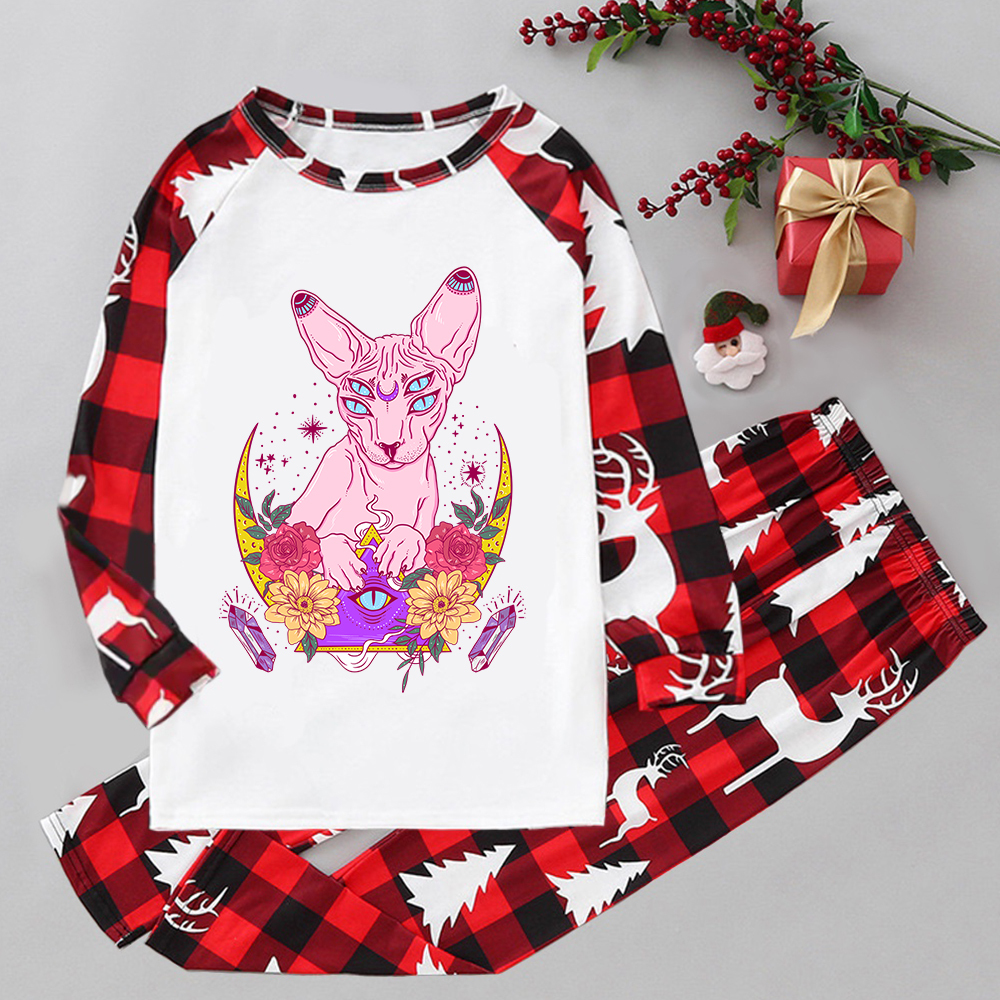Purplehecate Moon Phase Cat Elk Christmas Pajamas