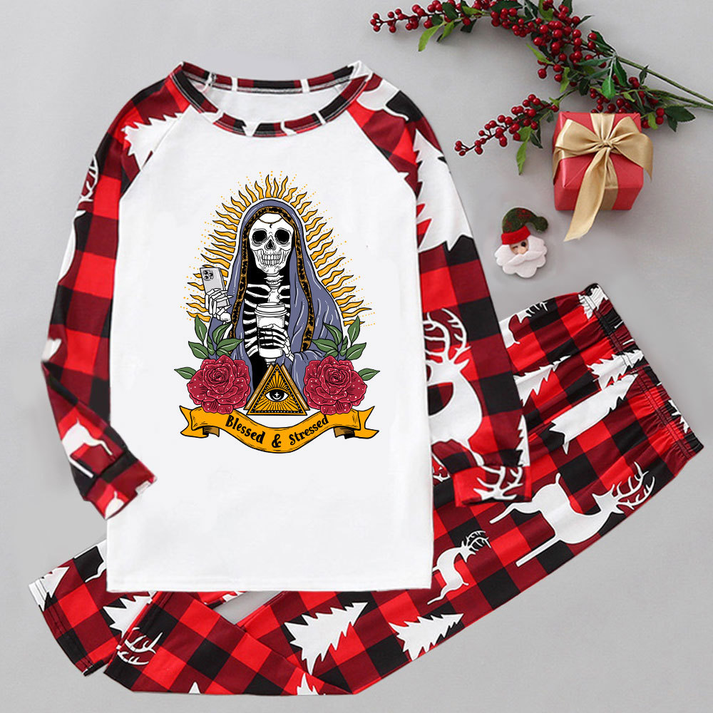 Purplehecate Blessed And Stressed Elk Christmas Pajamas