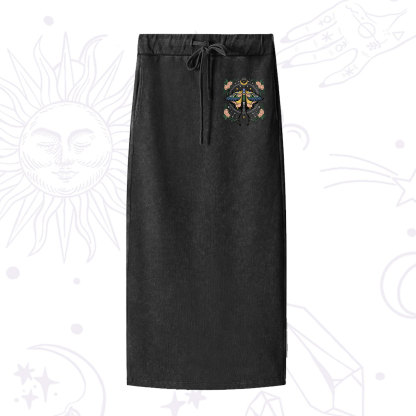 Purplehecate Mystical Moth Washed Drawstring Long Skirt