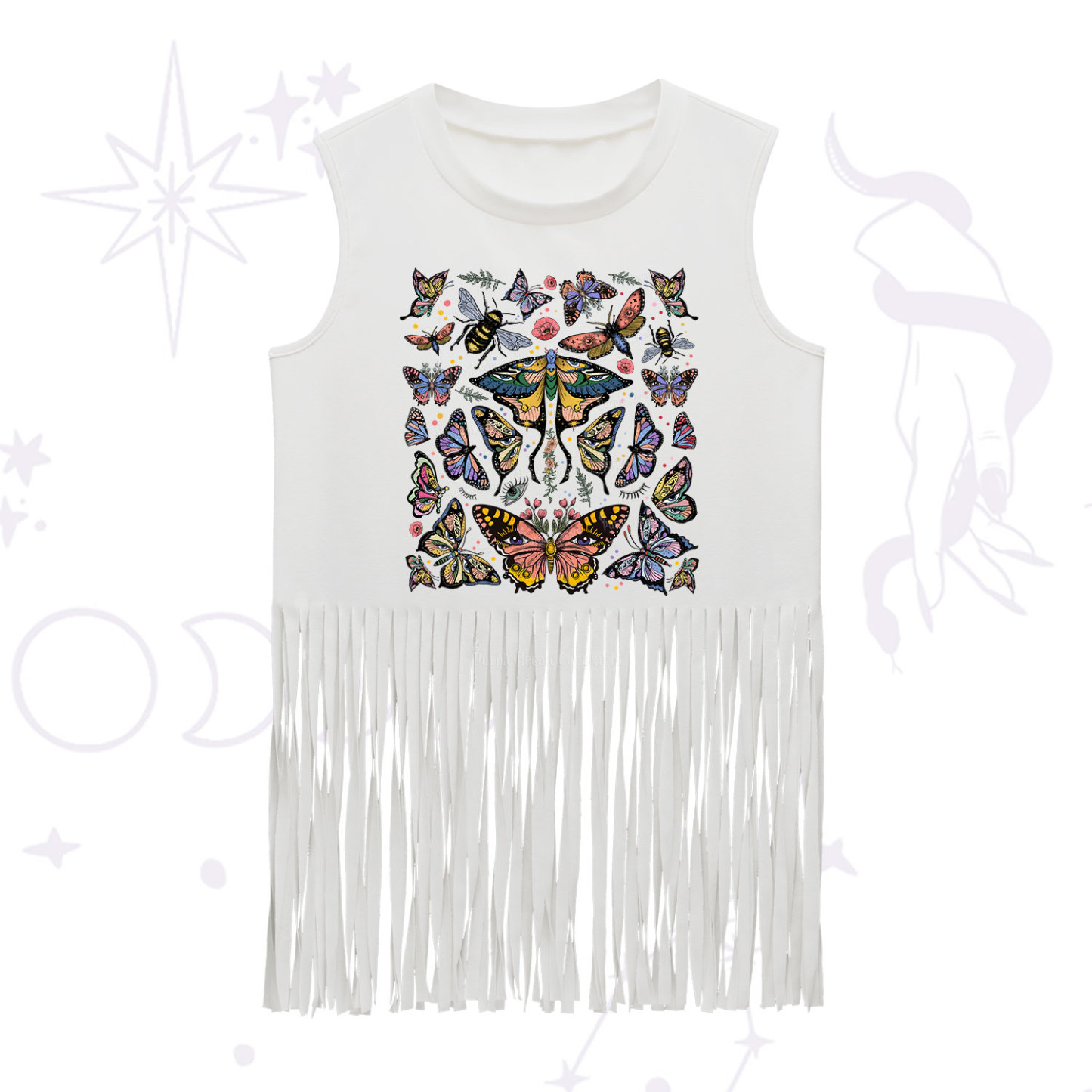 Purplehecate Mystical Butterfly & Moth Fringe Tank Top
