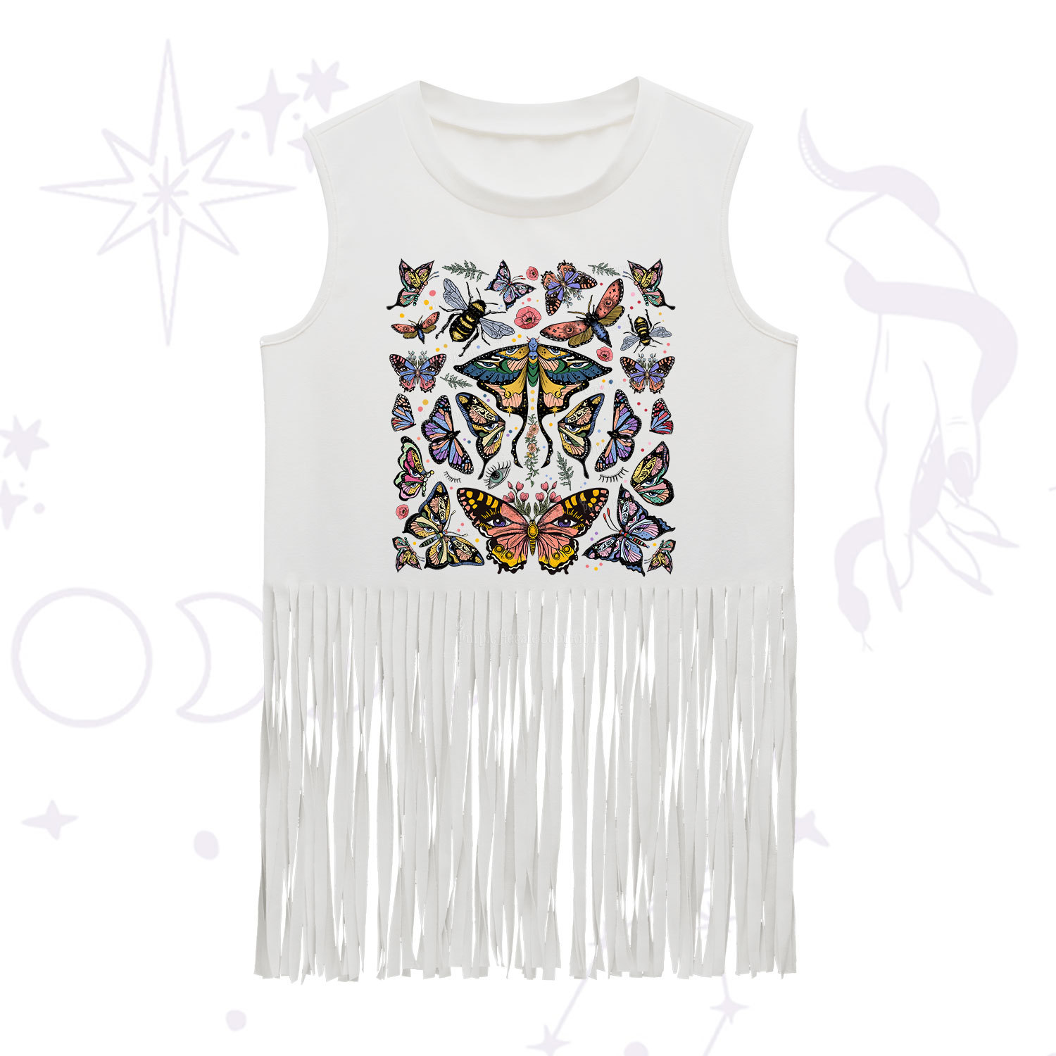 Purplehecate Mystical Butterfly & Moth Fringe Tank Top