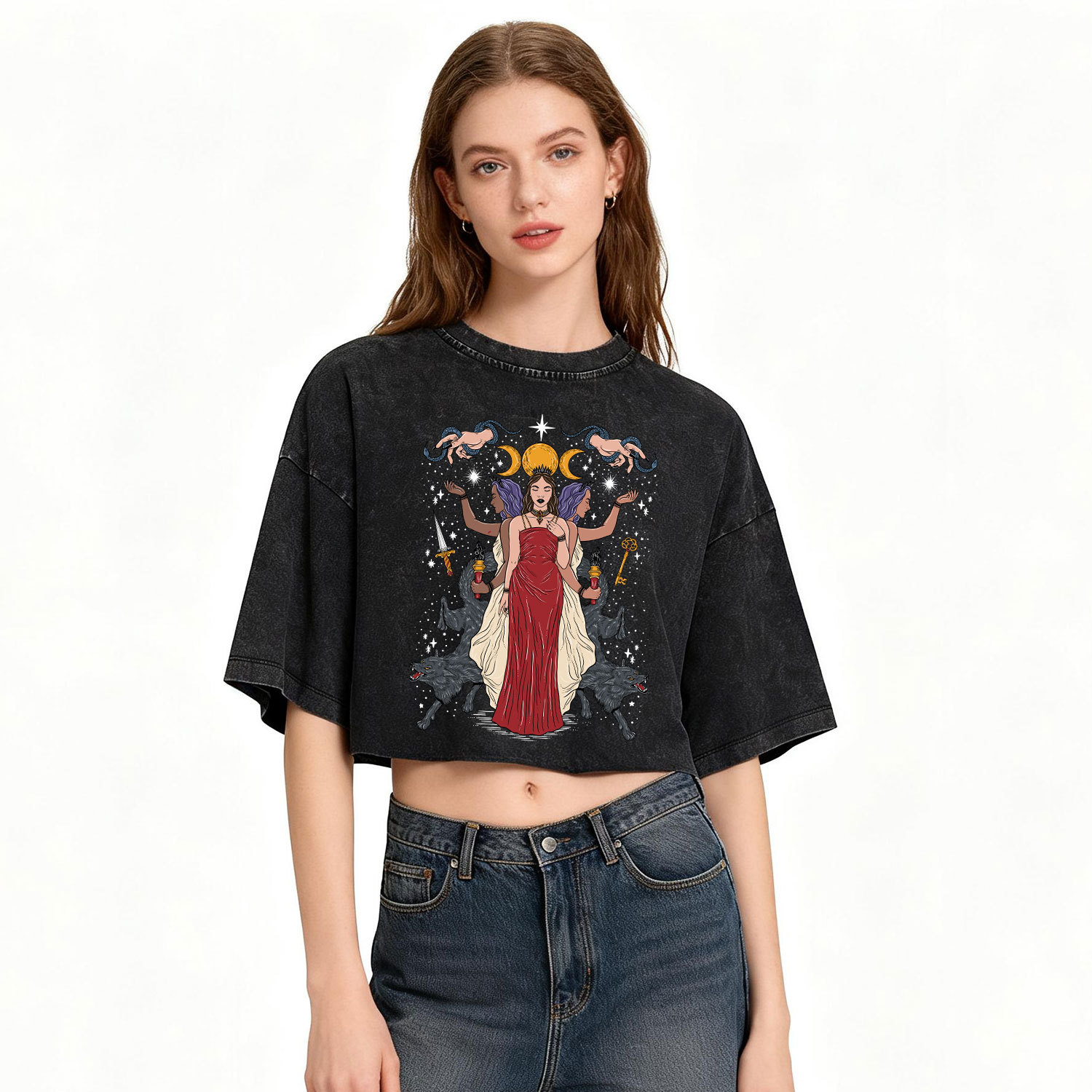 Purplehecate The Triple Goddess Hecate Washed Cropped T-Shirt