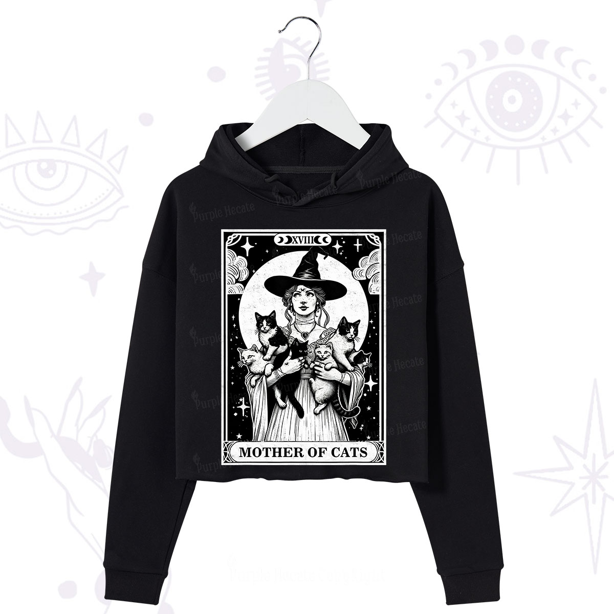 Purplehecate The Mother of Cats Tarot Crop Hoodie
