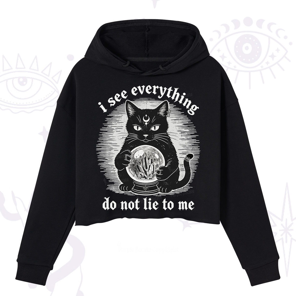 Purplehecate All Seeing Cat Crop Hoodie