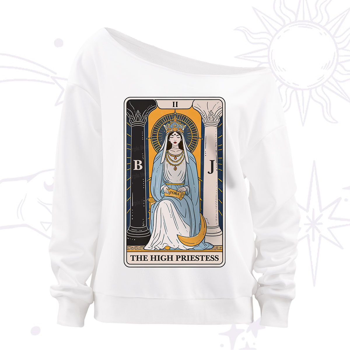 Purplehecate The High Priestess Tarot Card Off The Shoulder Sweatshirt