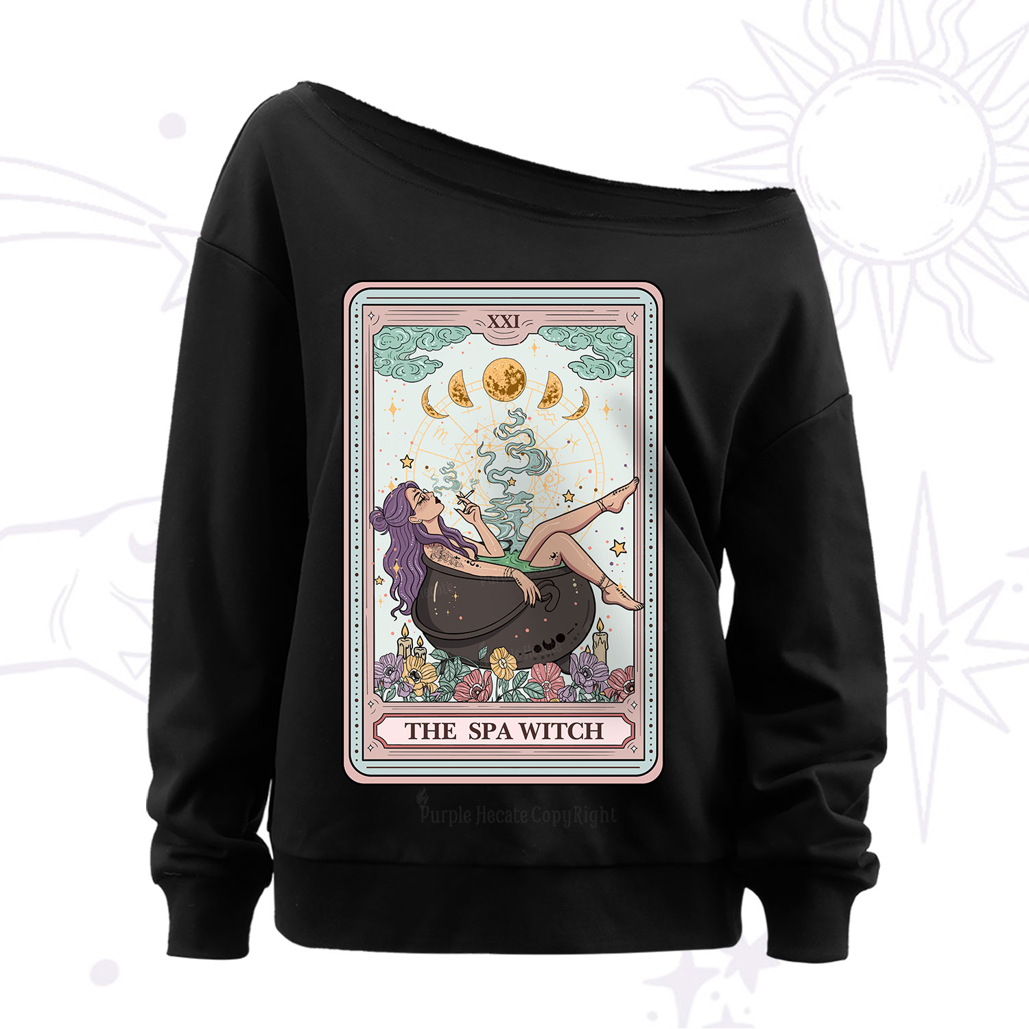 Purplehecate The Spa Witch Tarot Card Off The Shoulder Sweatshirt