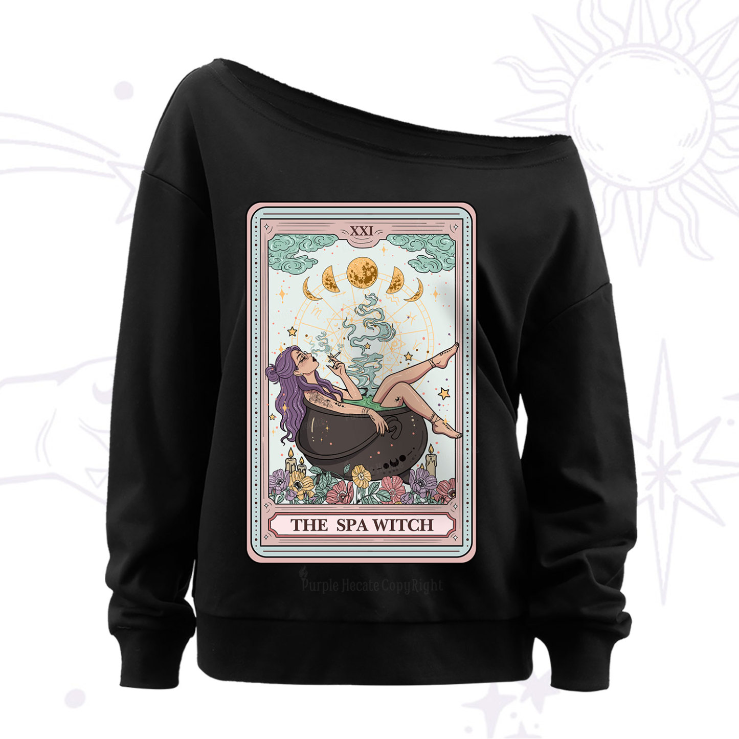 Purplehecate The Spa Witch Tarot Card Off The Shoulder Sweat