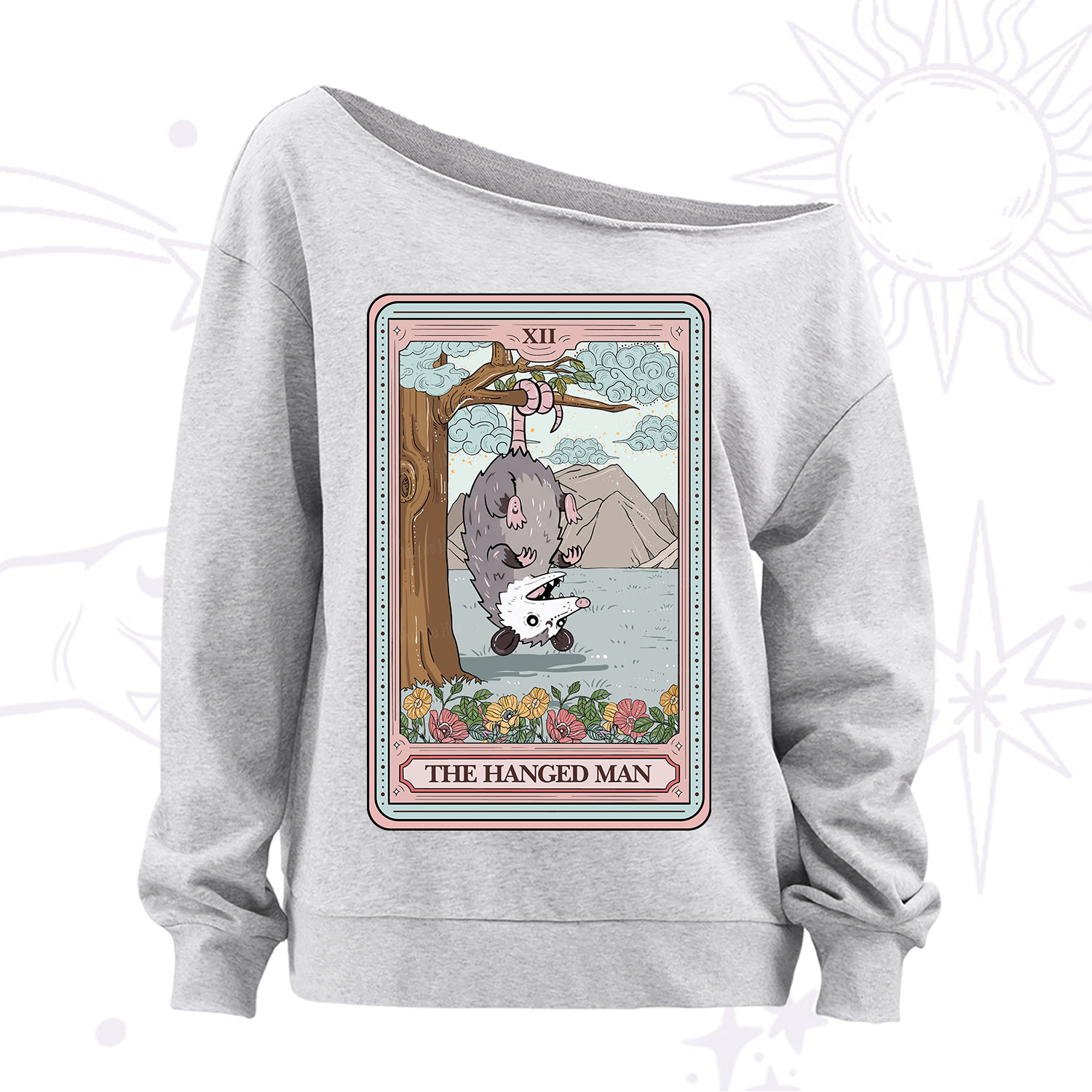 Purplehecate The Hanged Man Tarot Opossum Off The Shoulder Sweatshirt