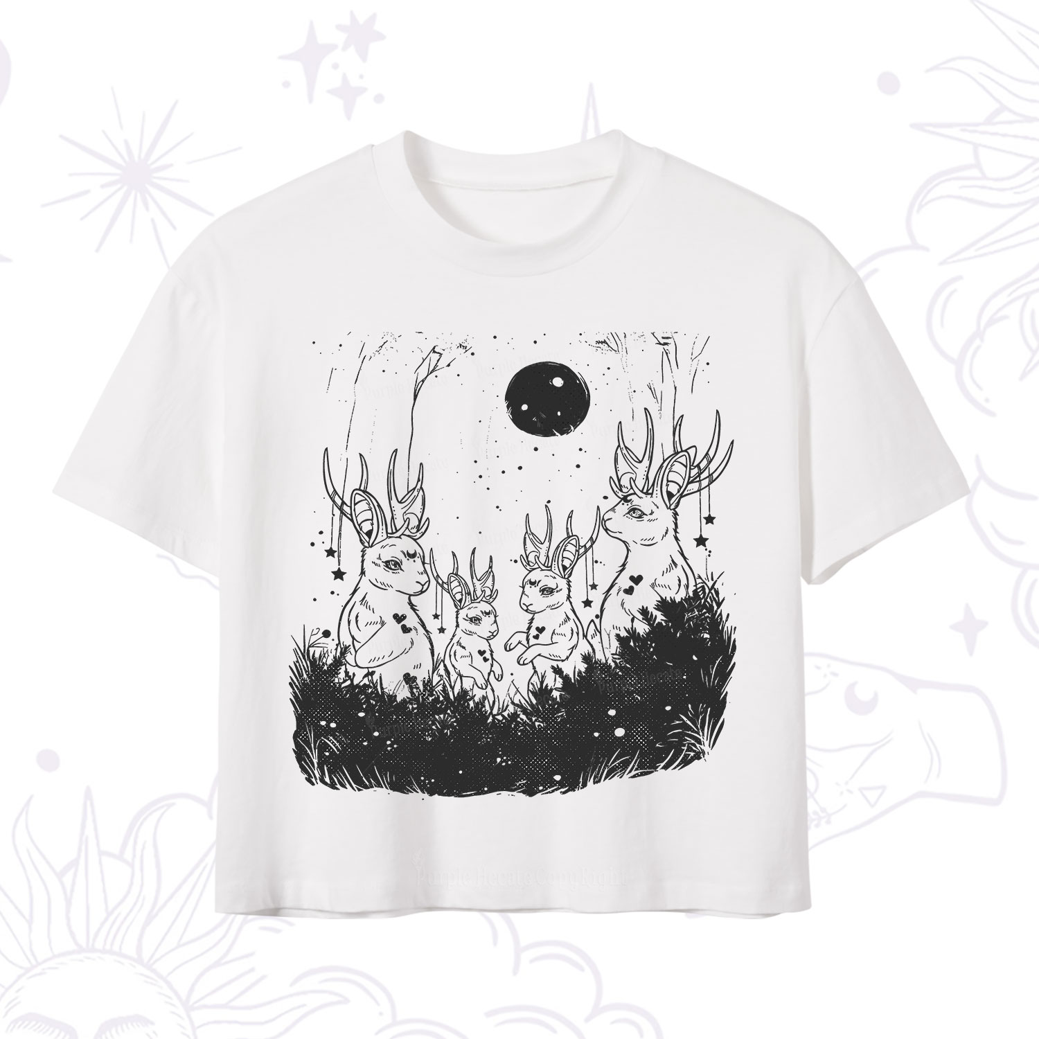 Purplehecate Moonlit Antler Bunny Crop T-Shirt