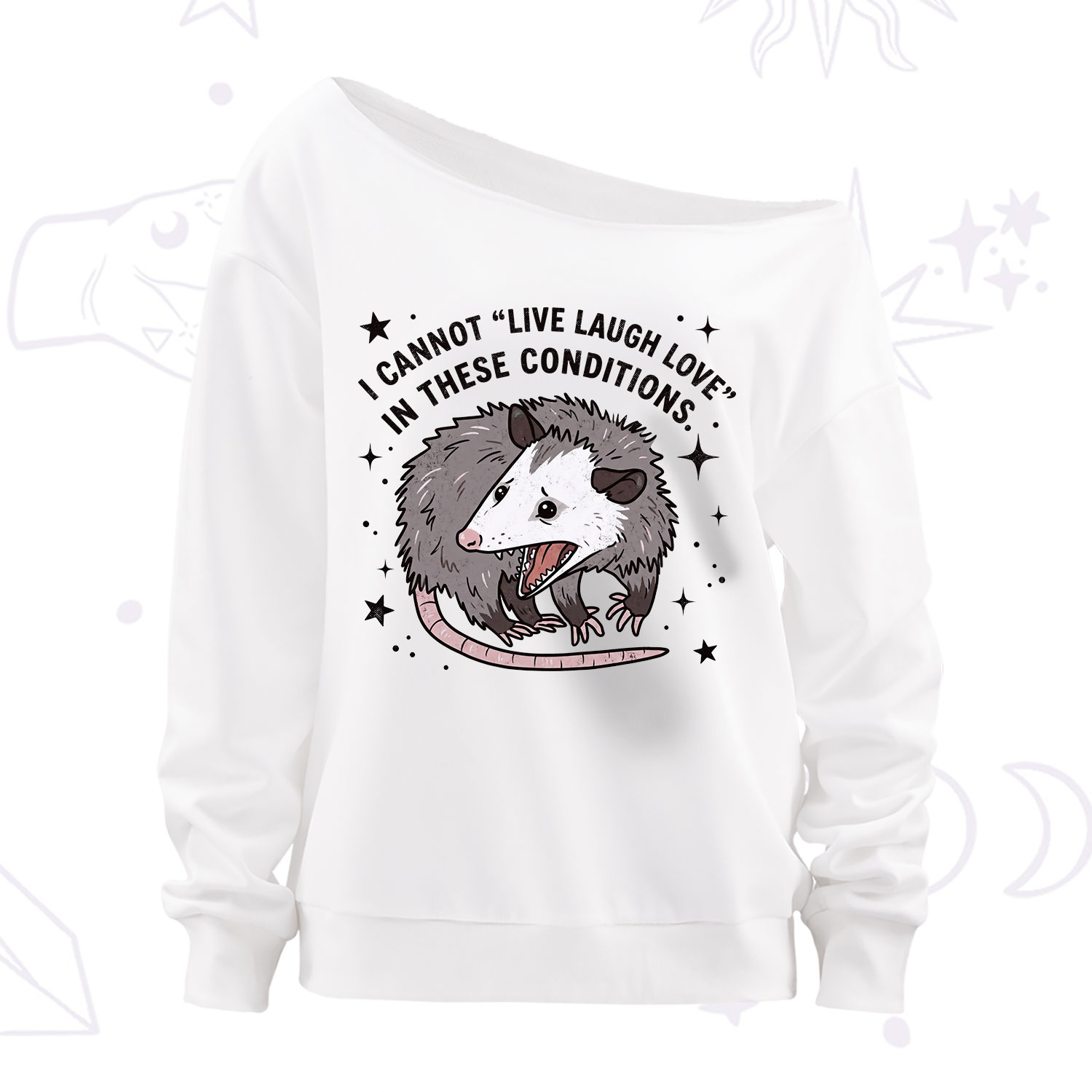Purplehecate I Cannot Live Laugh Love Possum Off The Shoulder Sweatshirt