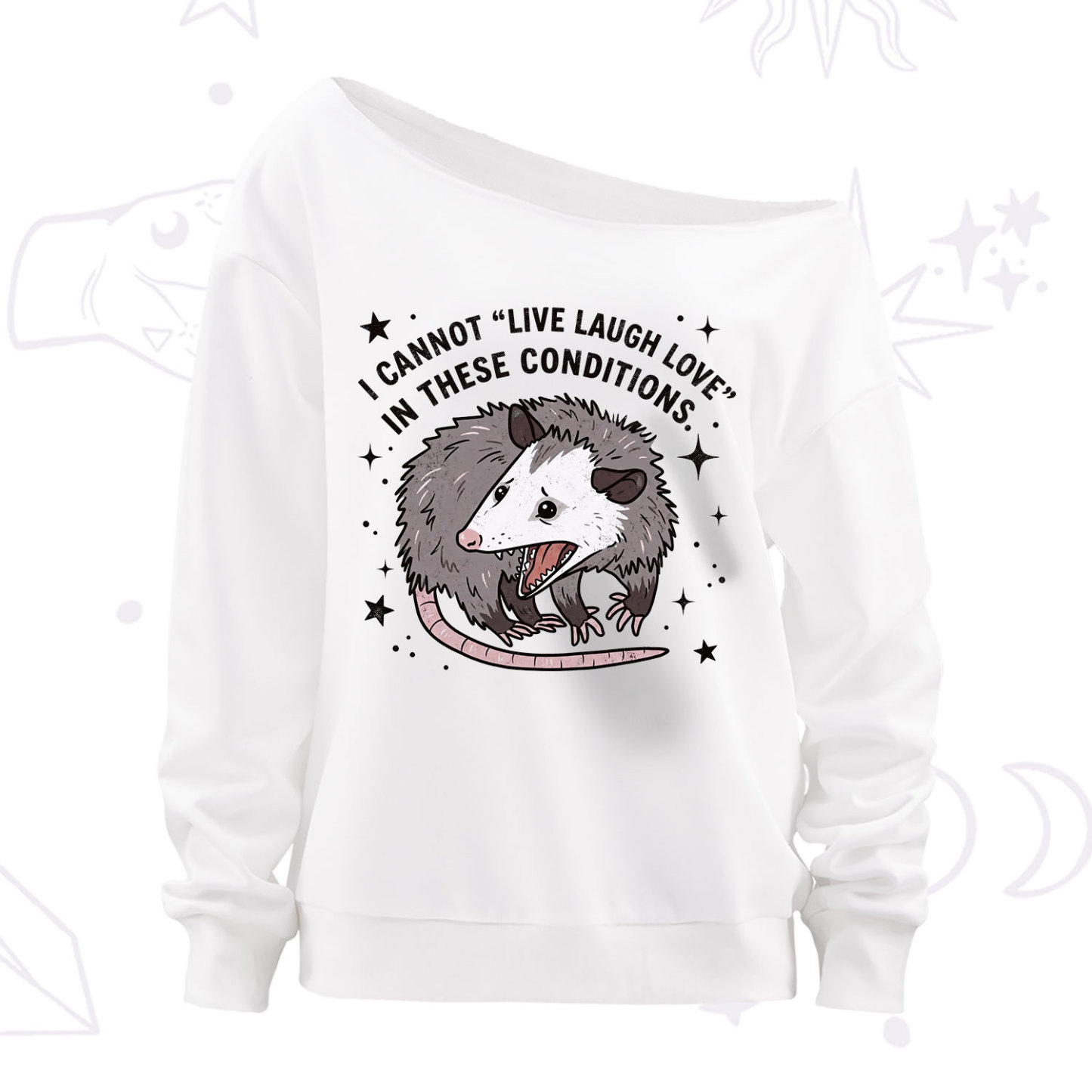 Purplehecate I Cannot Live Laugh Love Possum Off The Shoulder Sweatshirt