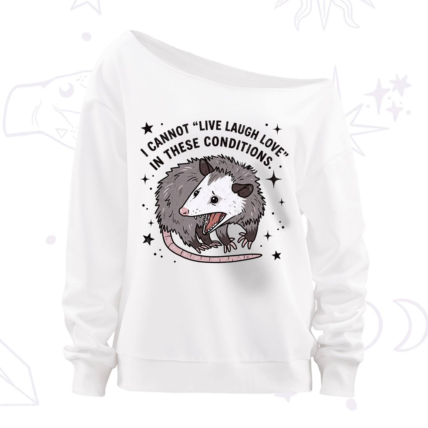 Purplehecate I Cannot Live Laugh Love Possum Off The Shoulder Sweatshirt