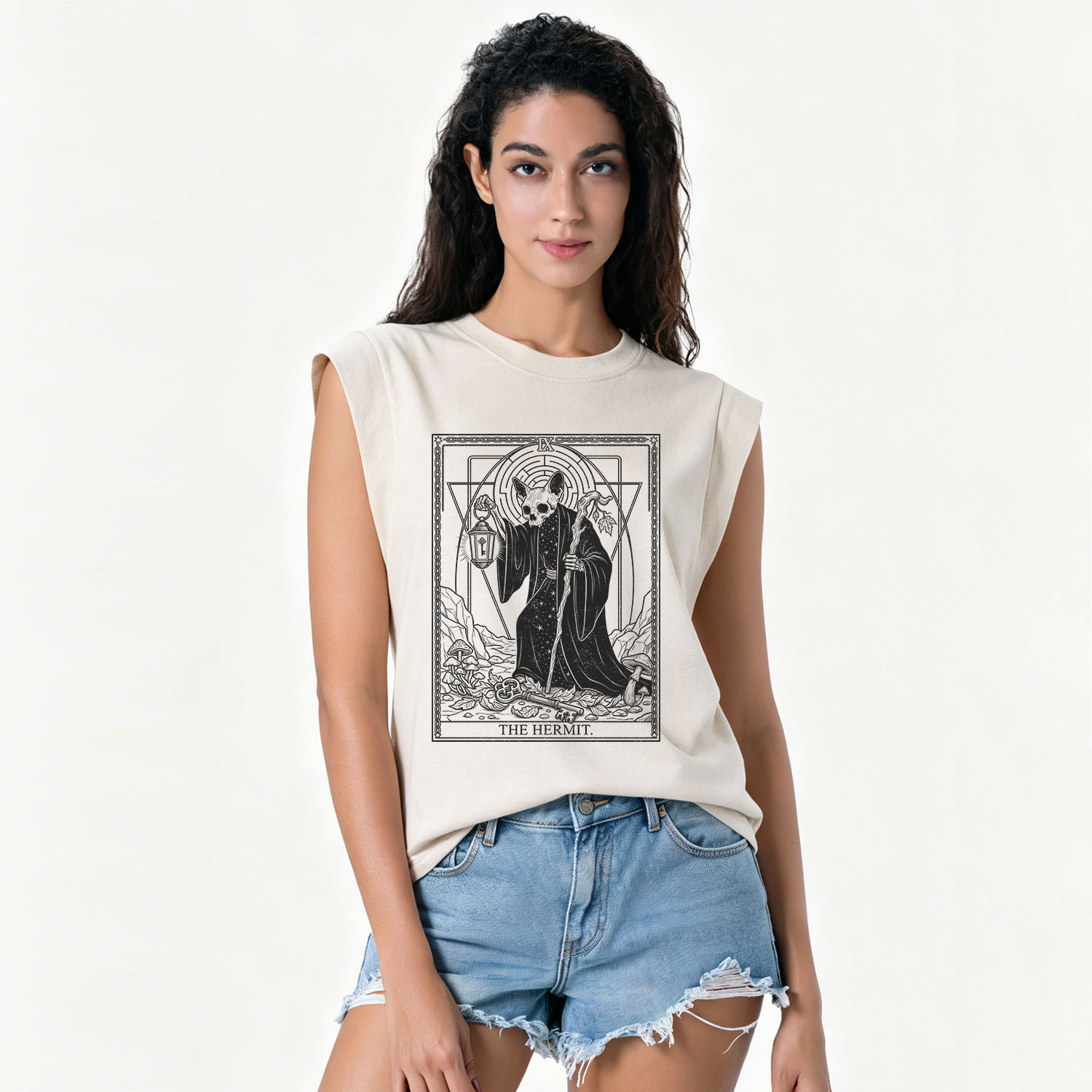 Purplehecate The Hermit Skeleton Cat Tarot Vintage Washed Tank