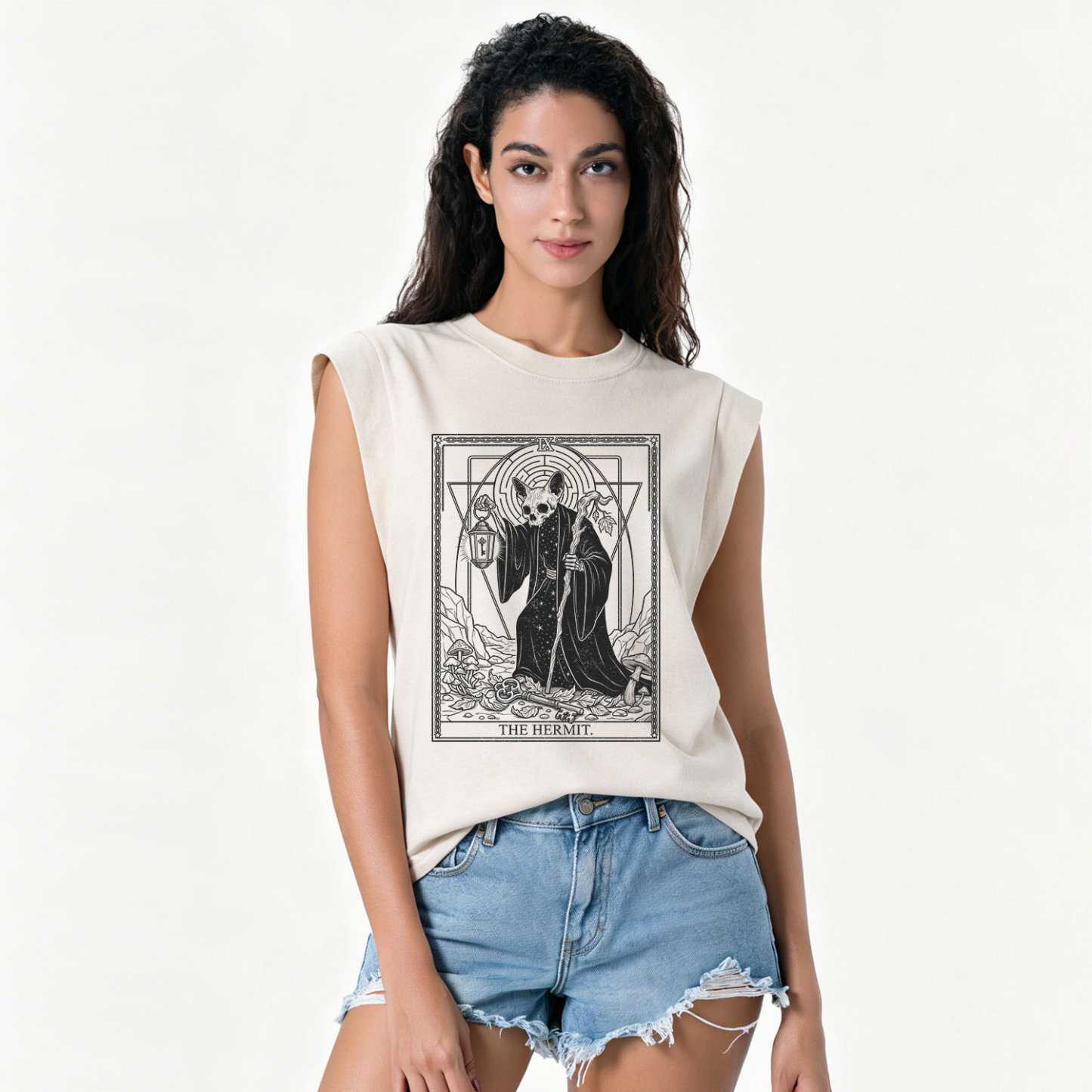 Purplehecate The Hermit Skeleton Cat Tarot Vintage Washed Tank