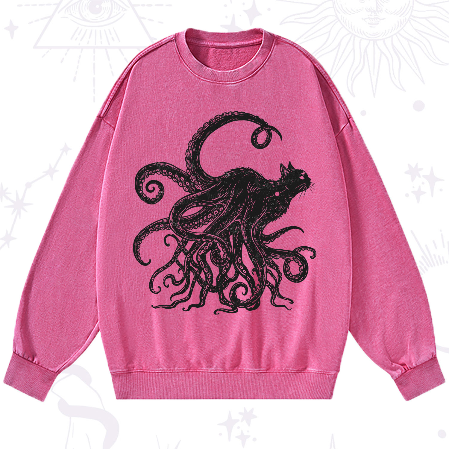 Purplehecate Black Cat with Octopus Tentacles Washed Sweatshirt