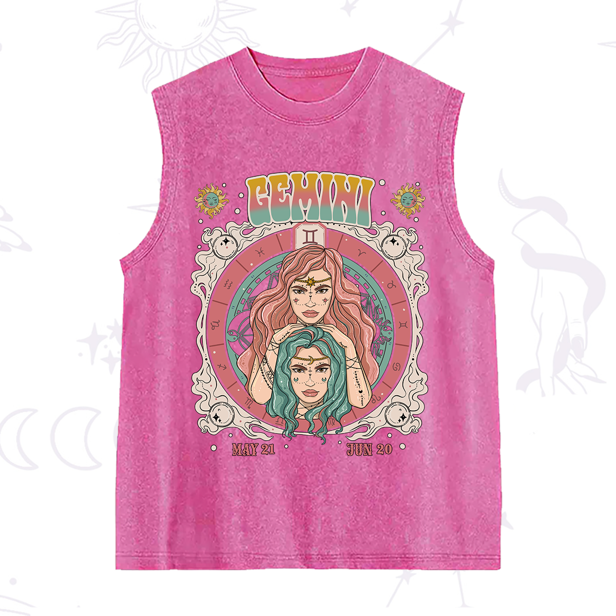 Purplehecate Gemini Cosmic Zodiac Washed Tank
