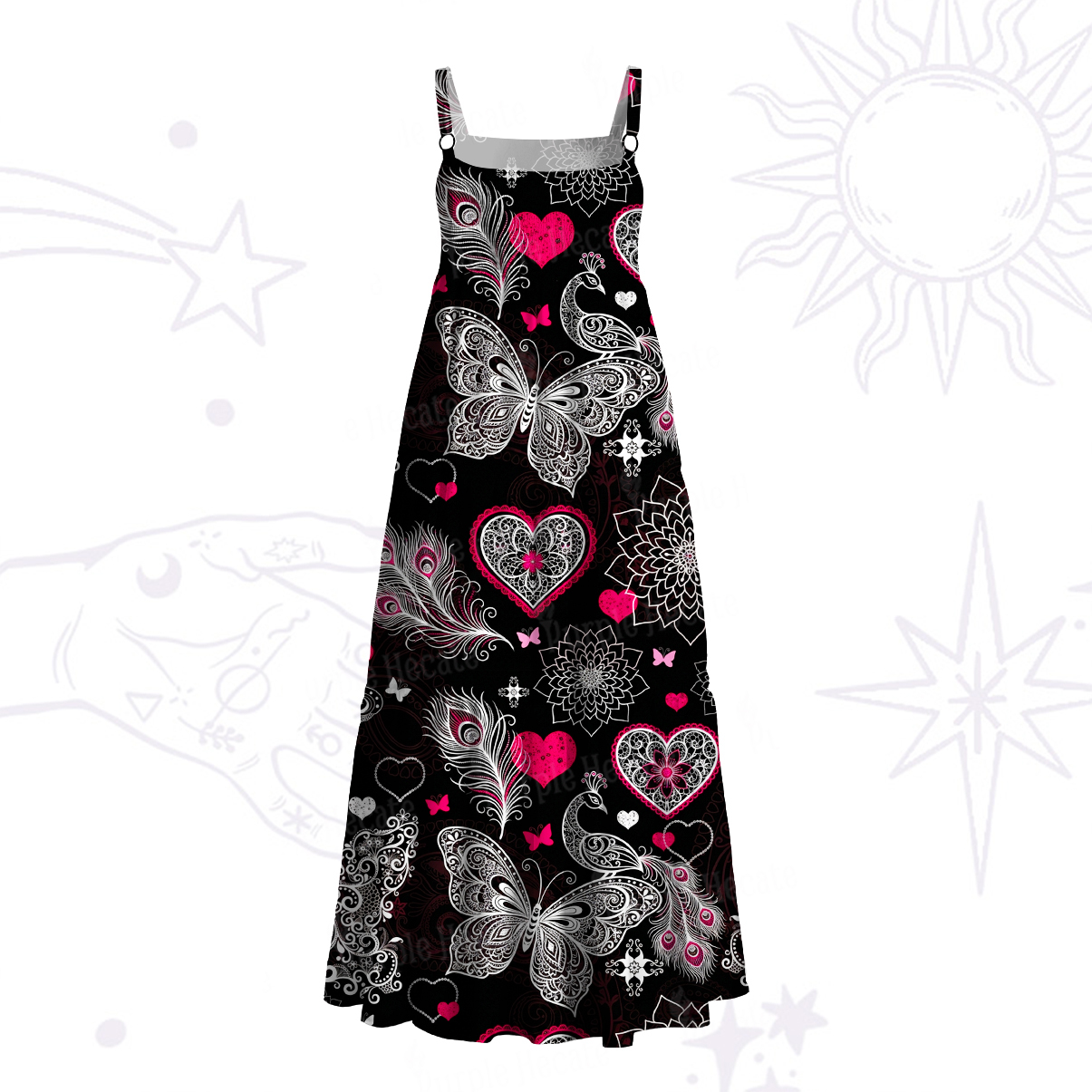 Purplehecate Midnight Butterfly Bloom Wide Straps Maxi Dress