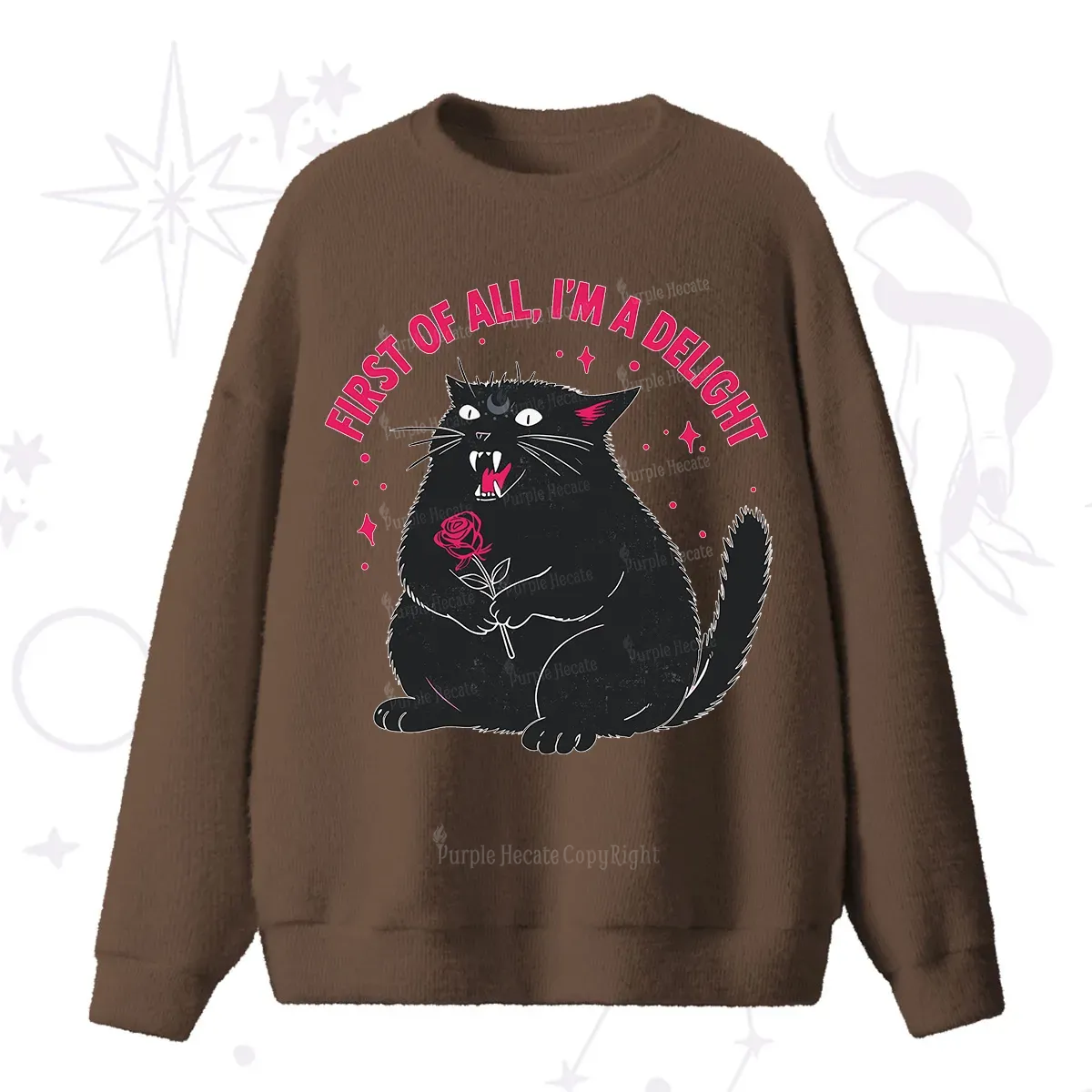 Purplehecate First Of All I'm A Delight Cat Fuzzy Ugly Sweater