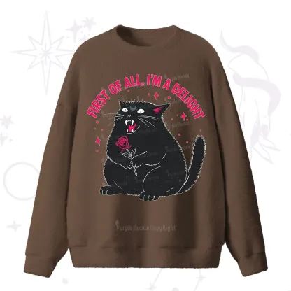 Purplehecate First Of All I'm A Delight Cat Fuzzy Ugly Sweater