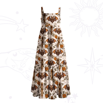Purplehecate Rustic Bat and Wooden Stakes Wide Straps Maxi Dress
