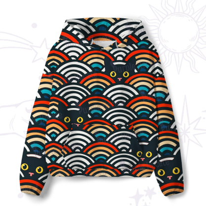 Purplehecate Rainbow Black Cat Waves All-Over Print Hoodie