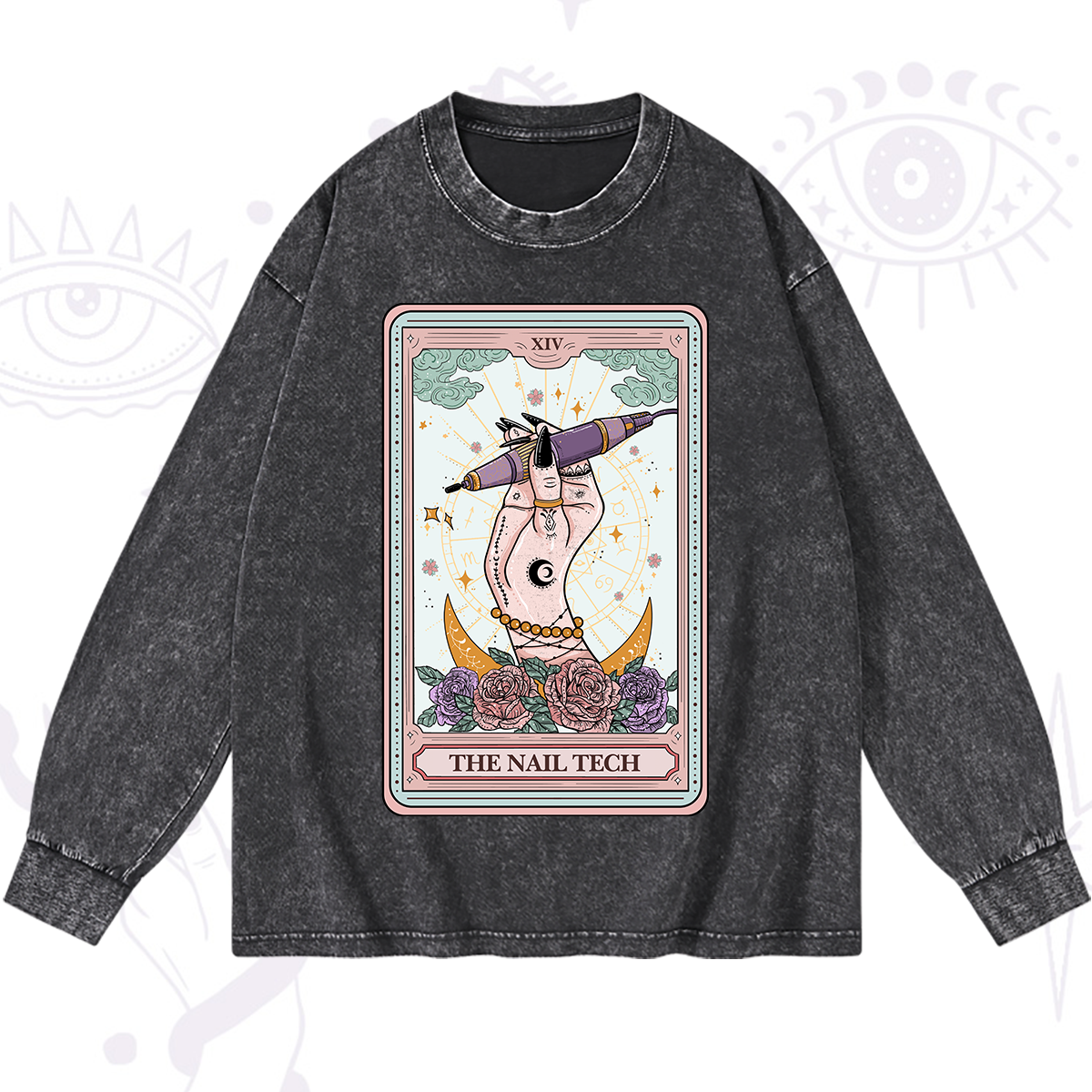 Purplehecate The Nail Tech Tarot Card Washed Long Sleeve Shirt