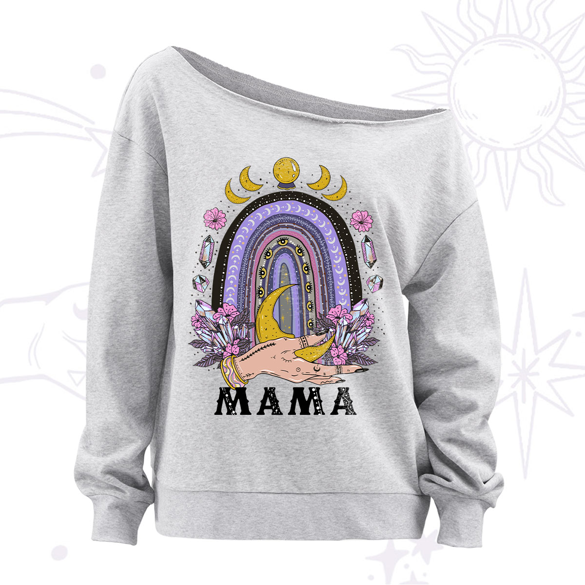 Purplehecate Gothic Mama Rainbow Off The Shoulder Sweatshirt