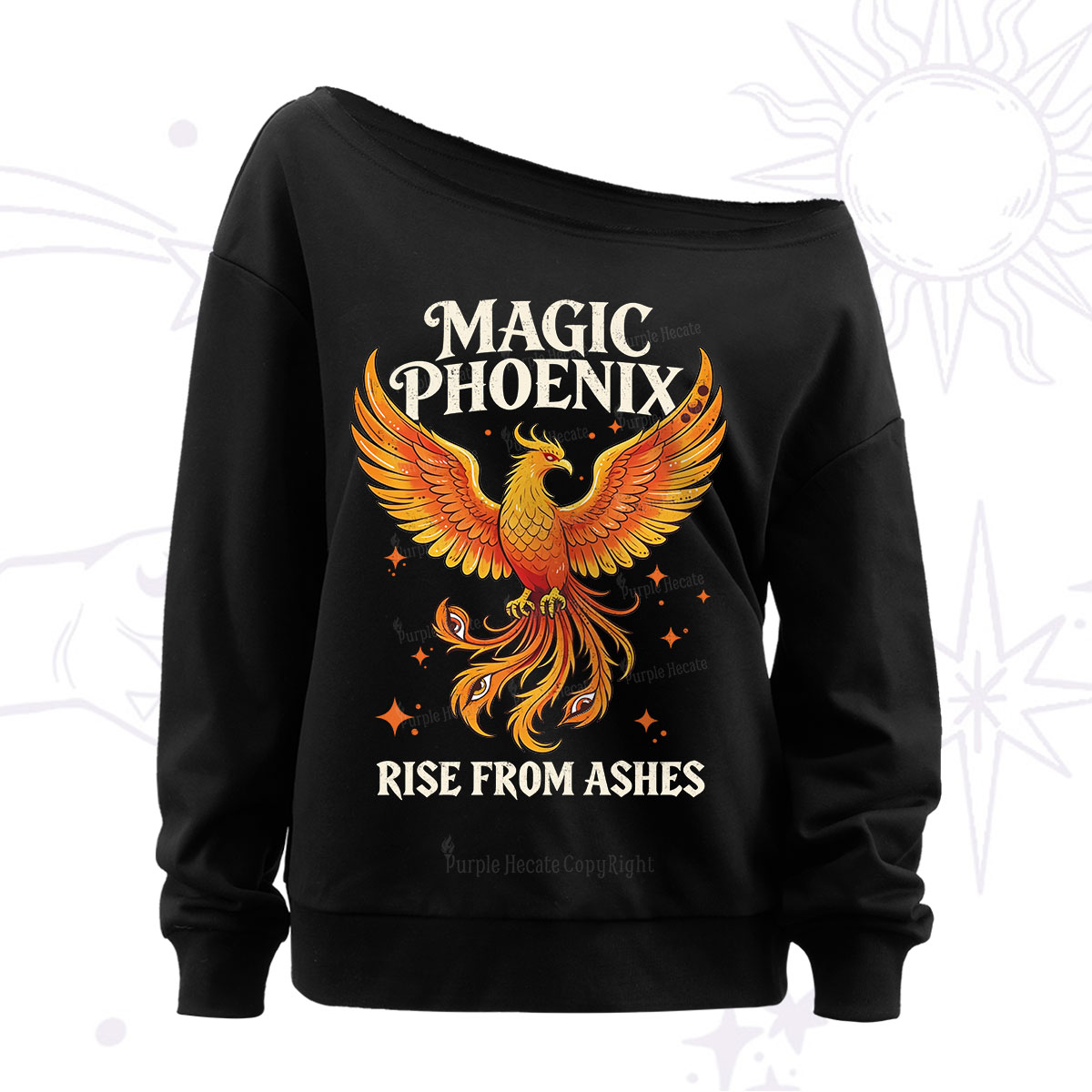 Purplehecate Magic Phoenix Rise From Ashes Off The Shoulder Sweatshirt